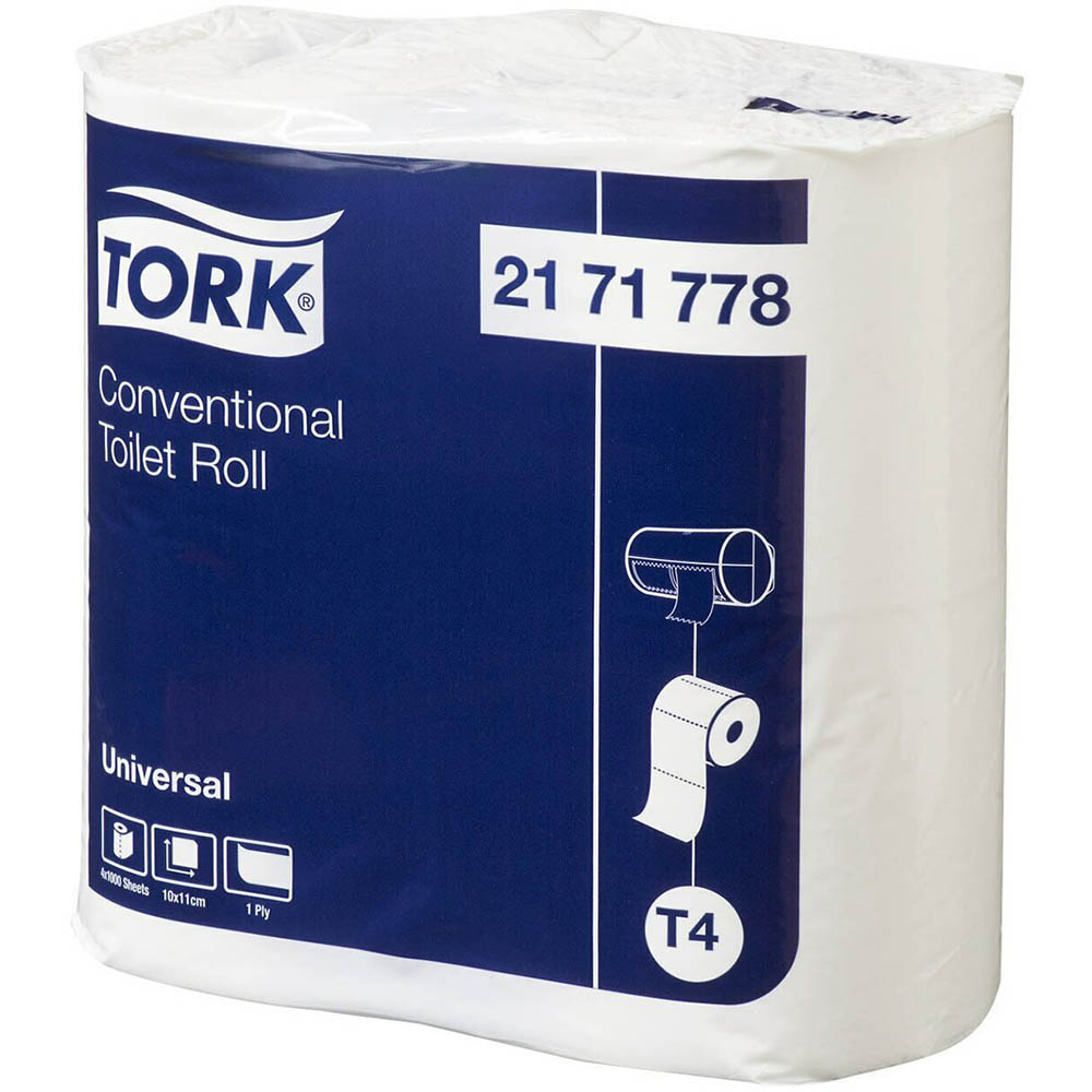 Image for TORK T4 UNIVERSAL TOILET PAPER 1-PLY 1000 SHEET WHITE PACK 4 from Mitronics Corporation