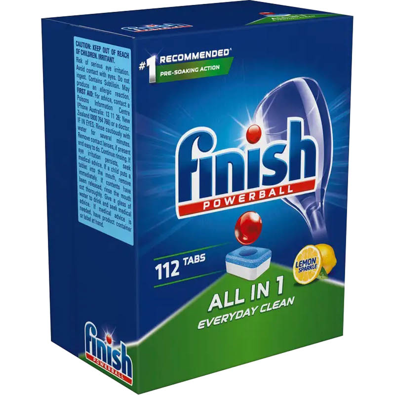 Image for FINISH POWERBALL ALL-IN-ONE DISHWASHING TABLETS LEMON SPARKLE PACK 112 from That Office Place PICTON