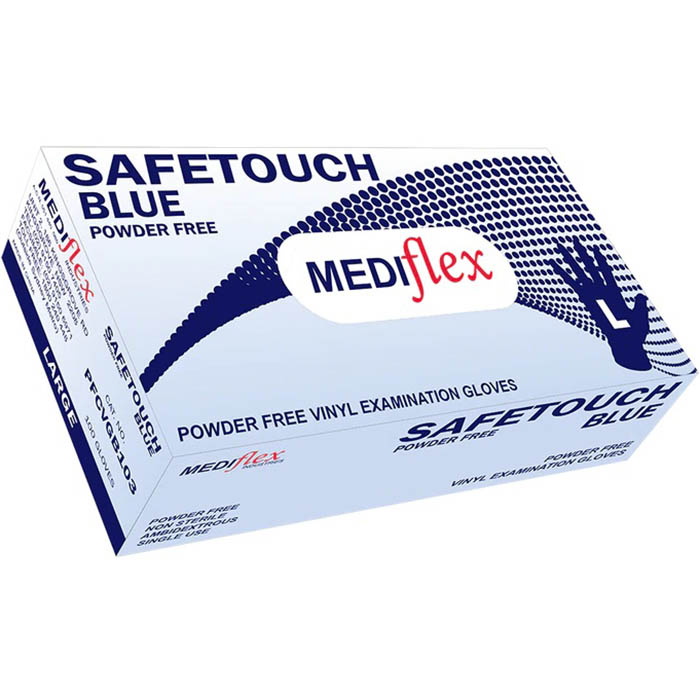 Image for SAFETOUCH VINYL POWDER FREE DISPOSABLE GLOVES LARGE BLUE PACK 100 from That Office Place PICTON