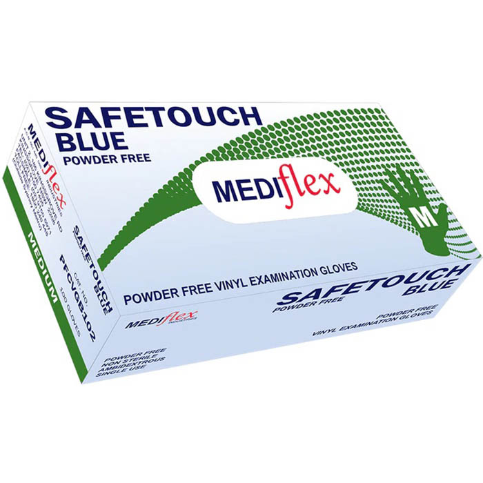 Image for SAFETOUCH VINYL POWDER FREE DISPOSABLE GLOVES MEDIUM BLUE PACK 100 from That Office Place PICTON