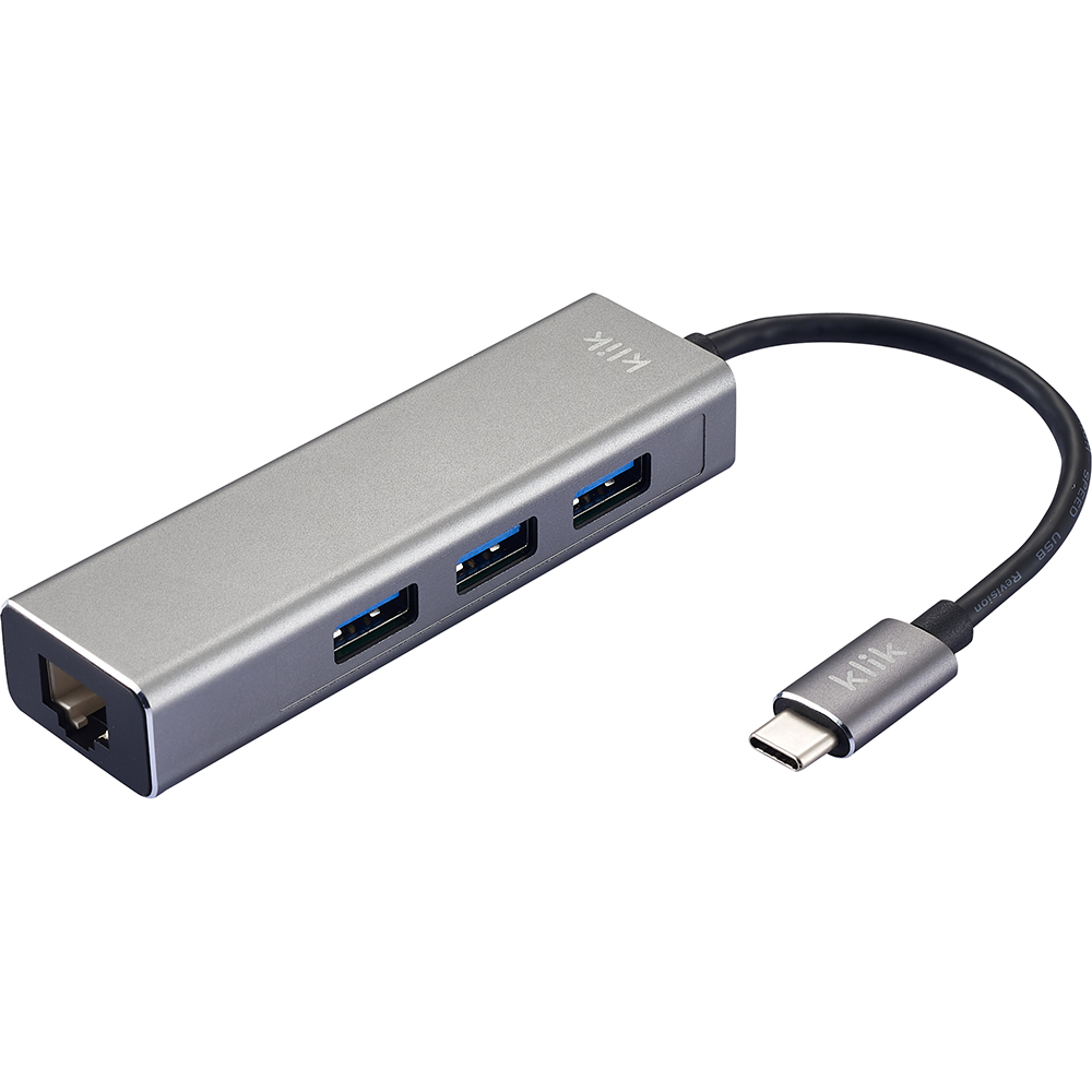 Image for KLIK 3-PORT HUB USB-C TO USB-A 3.0 AND GIGABIT ETHERNET SILVER from ONET B2C Store
