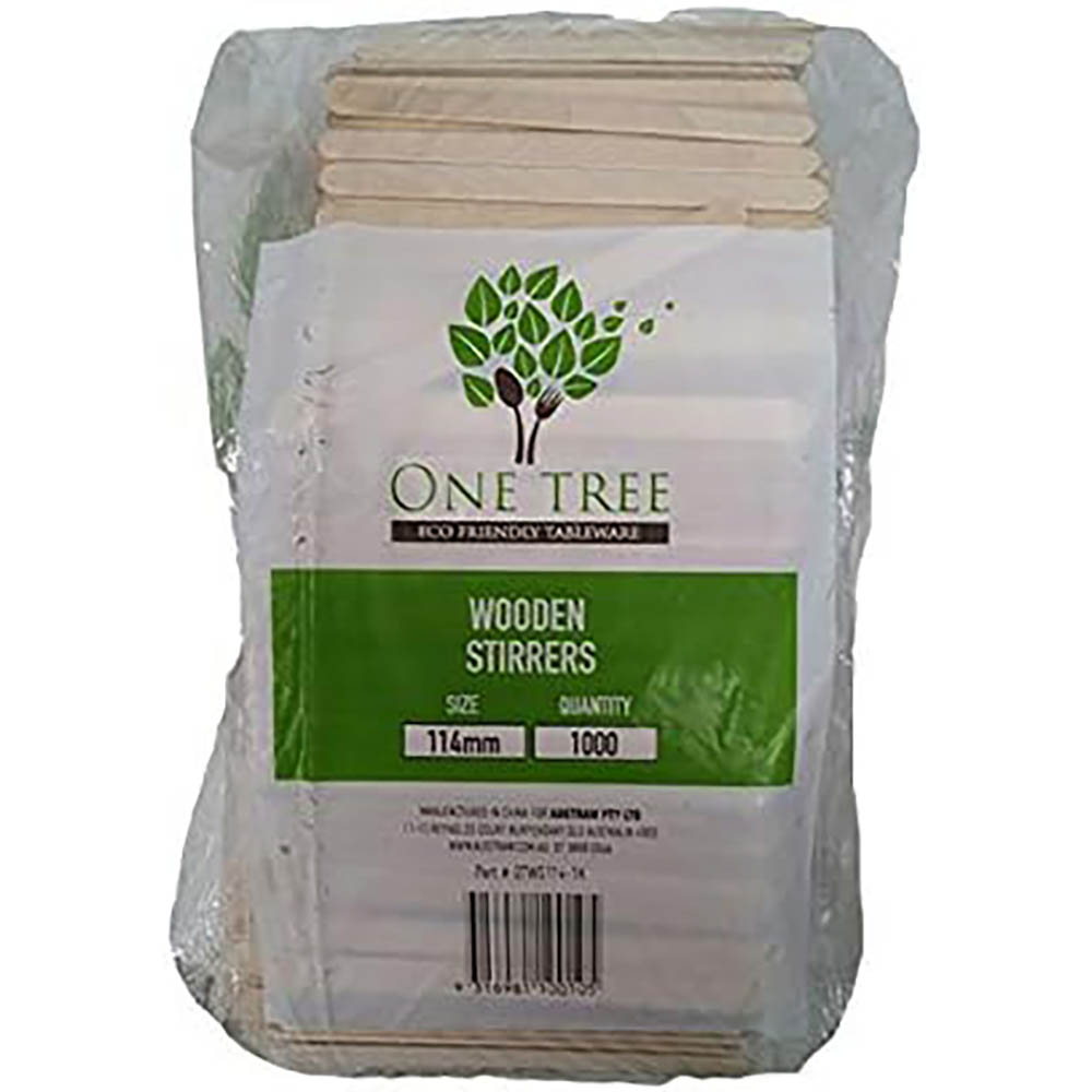 Image for ONE TREE WOODEN STIRRERS 114MM NATURAL PACK 1000 from Memo Office and Art