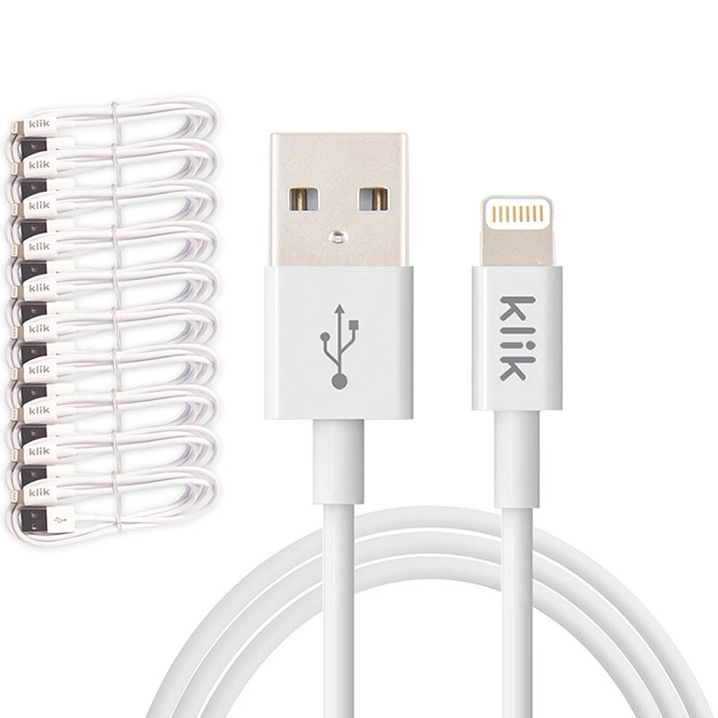 Image for KLIK APPLE LIGHTNING TO USB SYNC CHARGE CABLE 1200MM WHITE PACK 10 from York Stationers