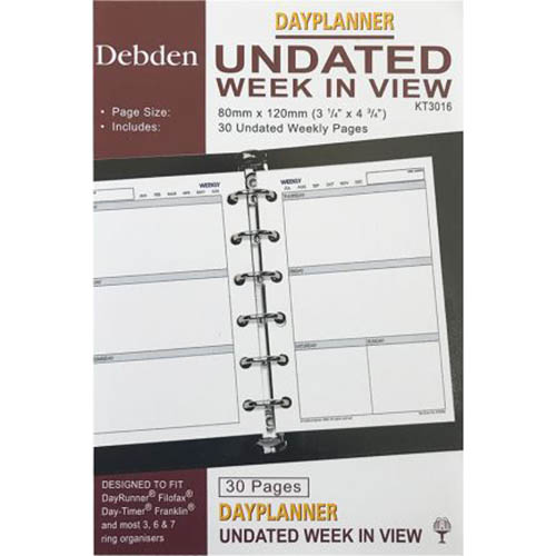 DEBDEN DAYPLANNER KT3016 PERSONAL EDITION REFILL NON-DATED WEEKLY TO VIEW 120 X 81MM |  | 7035236