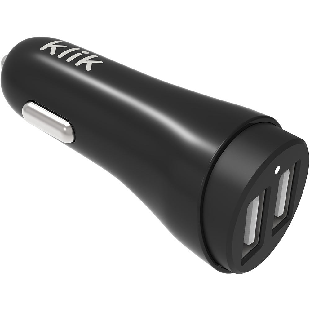 Image for KLIK USB DUAL PORT 17W CAR CHARGER BLACK from Mitronics Corporation