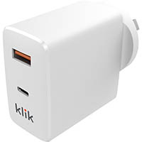 klik kwc265 dual usb wall charger 65w white