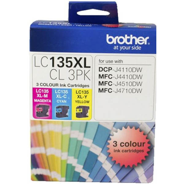 Image for BROTHER LC135XLCL3PK INK CARTRIDGE HIGH YIELD VALUE PACK CYAN/MAGENTA/YELLOW from Mercury Business Supplies