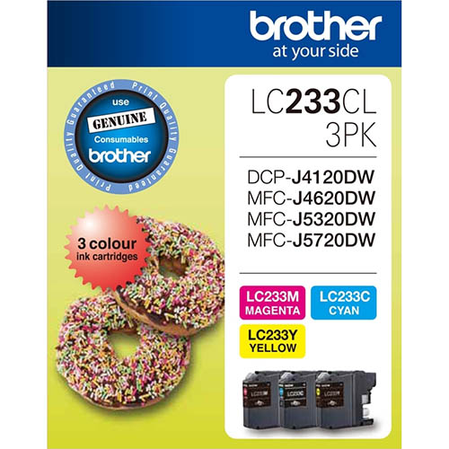 Image for BROTHER LC233CL3PK INK CARTRIDGE VALUE PACK CYAN/MAGENTA/YELLOW from BusinessWorld Computer & Stationery Warehouse