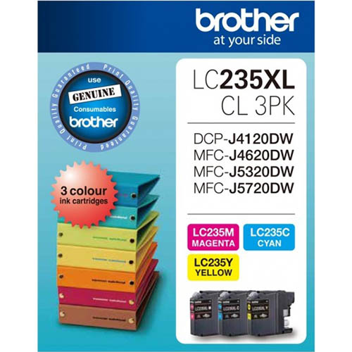 Image for BROTHER LC235XLCL3PK INK CARTRIDGE HIGH YIELD VALUE PACK CYAN/MAGENTA/YELLOW from Office Heaven