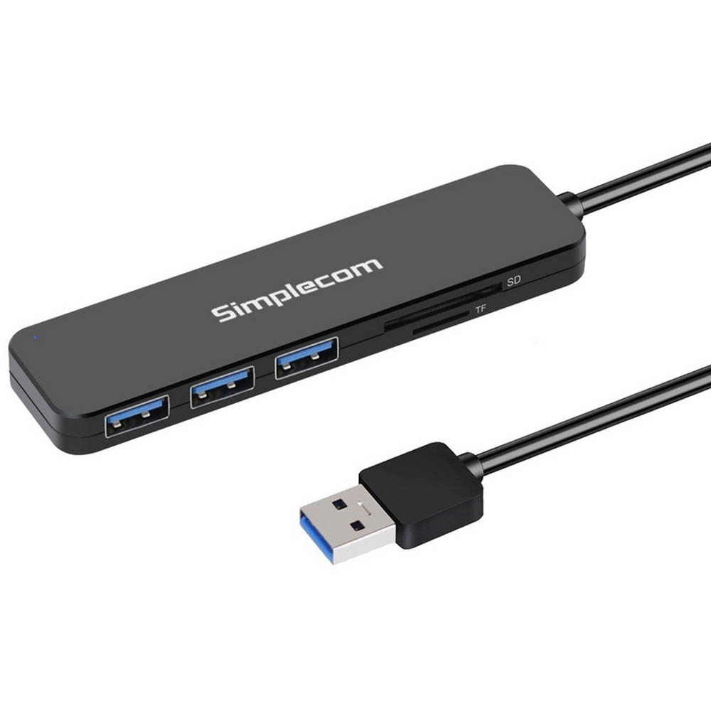 Image for SIMPLECOM CH365 SUPERSPEED 3 PORT USB 3.0 (USB 3.2 GEN 1) HUB WITH MICRO SD CARD READER from York Stationers