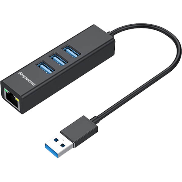 Image for SIMPLECOM CHN420 ALUMINIUM 3-PORT SUPERSPEED USB HUB GIGABIT ETHERNET ADAPTER BLACK from Memo Office and Art