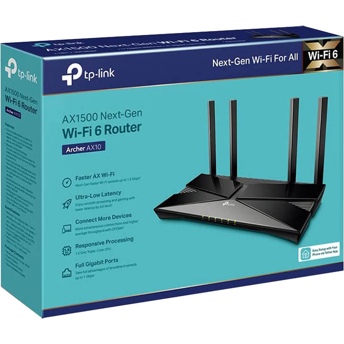 Image for TP-LINK ARCHER AX10 AX1500 NEXT-GEN WI-FI 6 ROUTER BLACK from Memo Office and Art