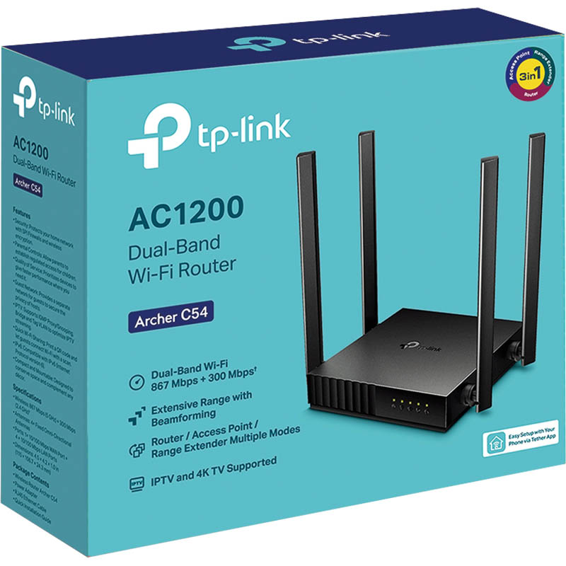 Image for TP-LINK ARCHER C54 AC1200 DUAL-BAND WI-FI ROUTER BLACK from BusinessWorld Computer & Stationery Warehouse