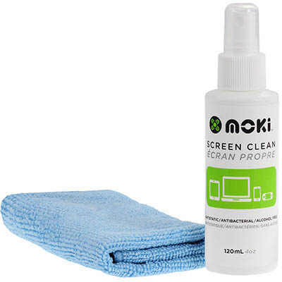 Image for MOKI CLEAN SCREEN WITH MICROFIBRE CLOTH 120ML from Office Fix - WE WILL BEAT ANY ADVERTISED PRICE BY 10%