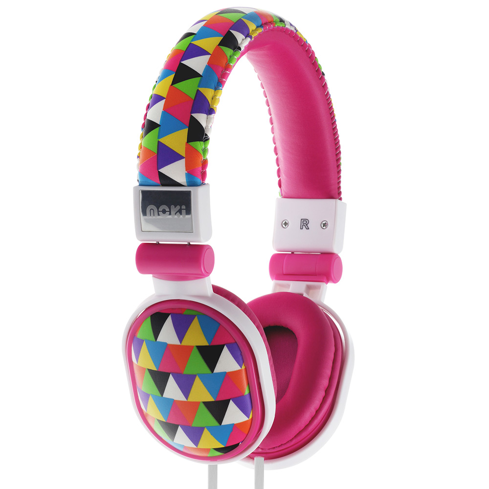 Image for MOKI POPPER HEADPHONES TRIANGLE PATTERN PINK from York Stationers