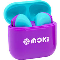 mokipods mini tws earbuds volume limited for kids purple/aqua