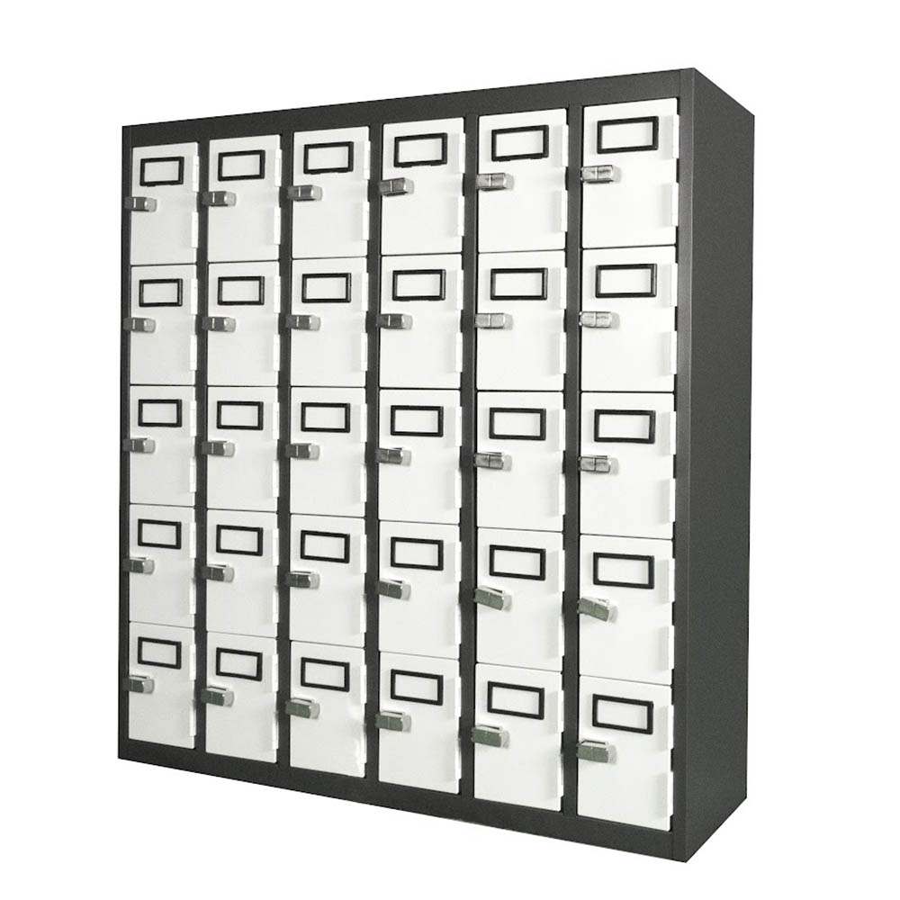 Image for STEELCO PHONE LOCKER 30 DOOR 900 X 225 X 940MM GRAPHITE RIPPLIE CARCASS AND WHITE SATIN DOORS from Mitronics Corporation