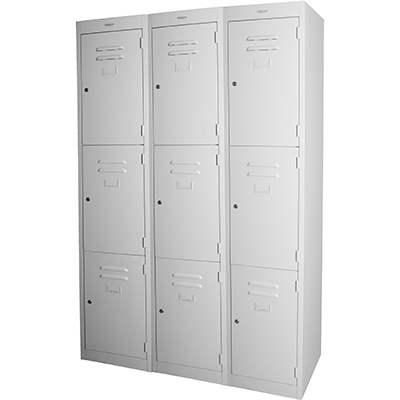 Image for STEELCO PERSONNEL LOCKER 3 DOOR BANK OF 3 LATCHLOCK 305MM SILVER GREY from Challenge Office Supplies