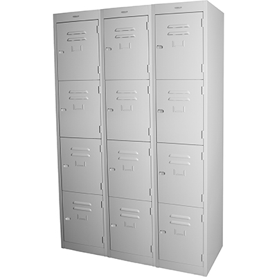 Image for STEELCO PERSONNEL LOCKER 4 DOOR BANK OF 3 305MM SILVER GREY from Prime Office Supplies