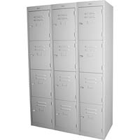 steelco personnel locker 4 door bank of 3 latchlock 305mm silver grey