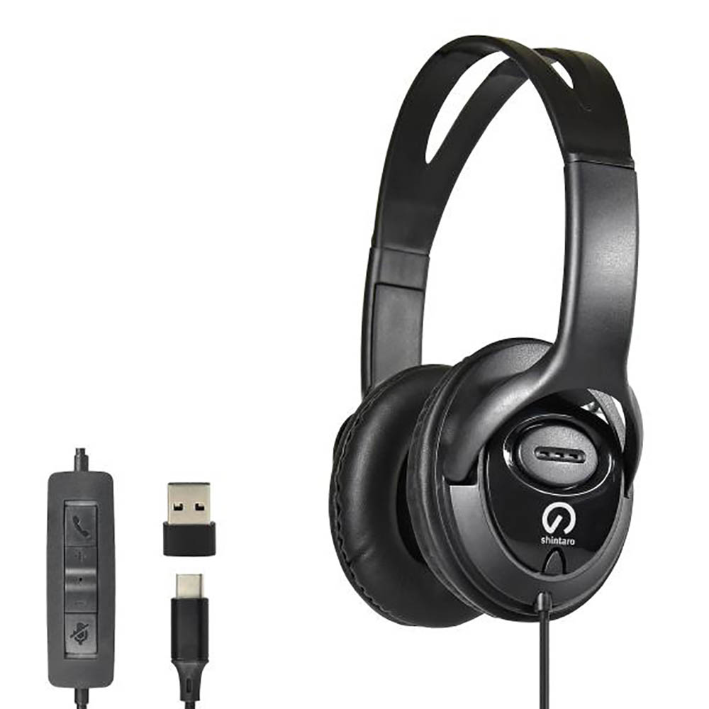 Image for SHINTARO USB-C HEADSET WITH IN-LINE MIC BLACK from Mitronics Corporation