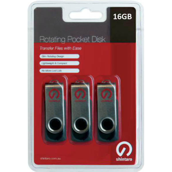 Image for SHINTARO ROTATING USB DRIVE 2.0 16GB PACK 3 from BusinessWorld Computer & Stationery Warehouse