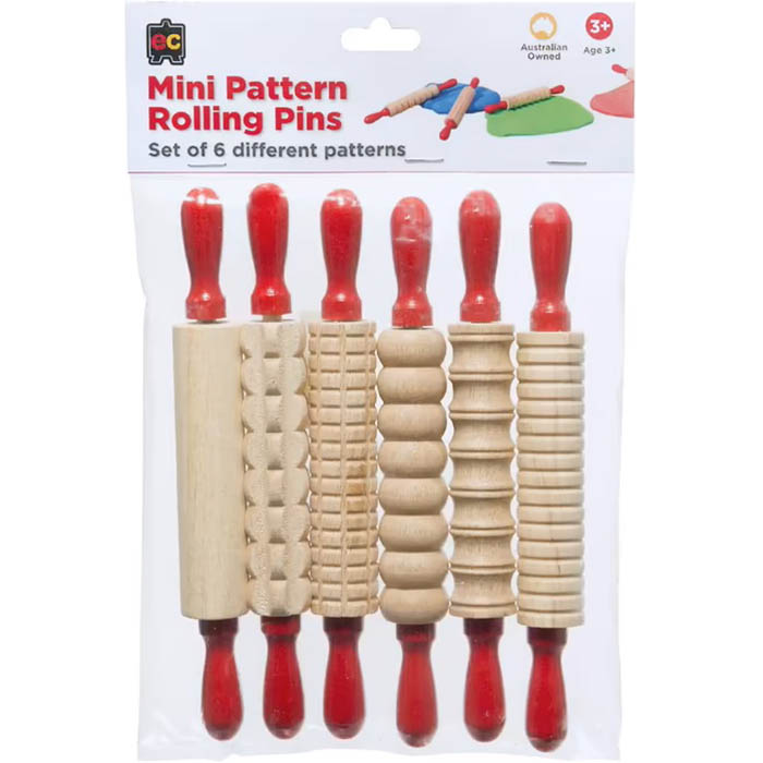 Image for EDUCATIONAL COLOURS MINI PATTERN ROLLING PINS RED PACK 6 from Memo Office and Art