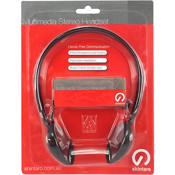 Image for SHINTARO SH106M STEREO HEADSET WITH INLINE MICROPHONE BLACK from York Stationers