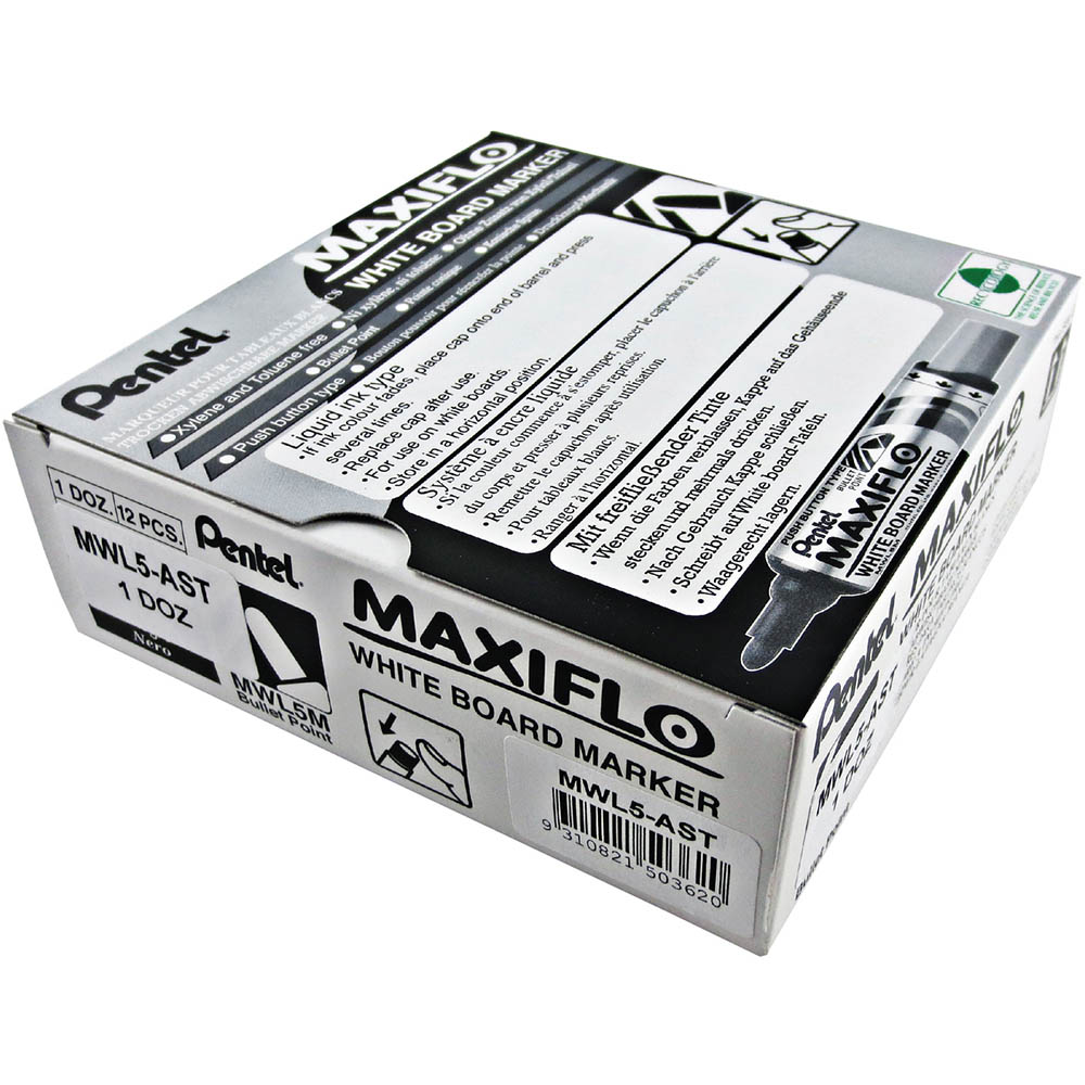 Image for PENTEL MWL5 MAXIFLO WHITEBOARD MARKER BULLET 2.1MM ASSORTED BOX 12 from BusinessWorld Computer & Stationery Warehouse