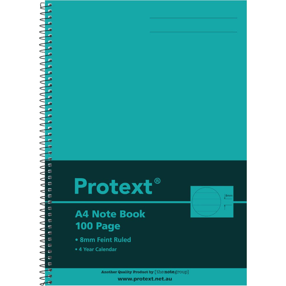 Image for PROTEXT NOTE BOOK 8MM FEINT RULED 55GSM 100 PAGE A4 AQUA from Office Heaven