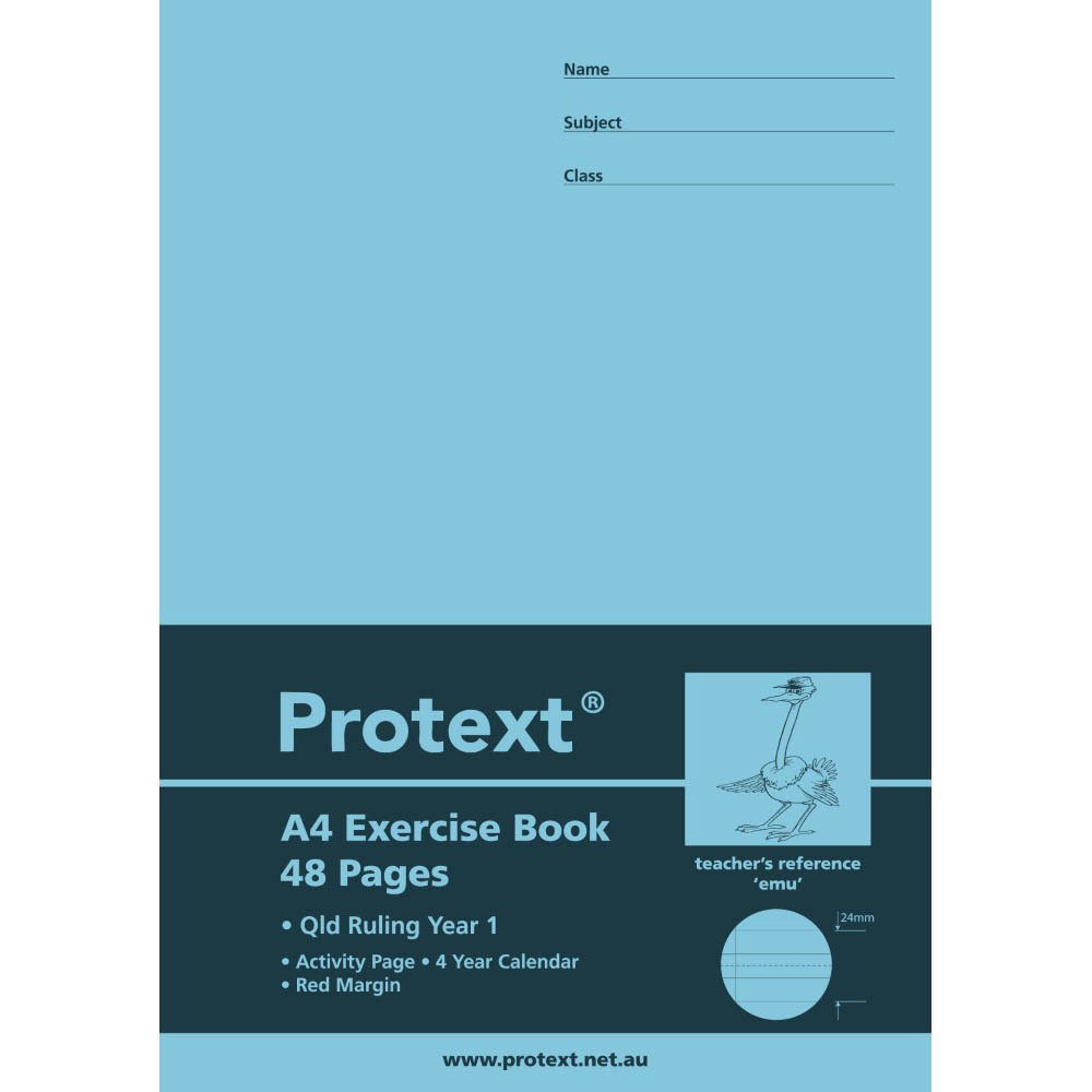 PROTEXT EXERCISE BOOK QLD RULING YEAR 1 24MM 70GSM 48 PAGE 297 X 210MM EMU ASSORTED |  | 7032682