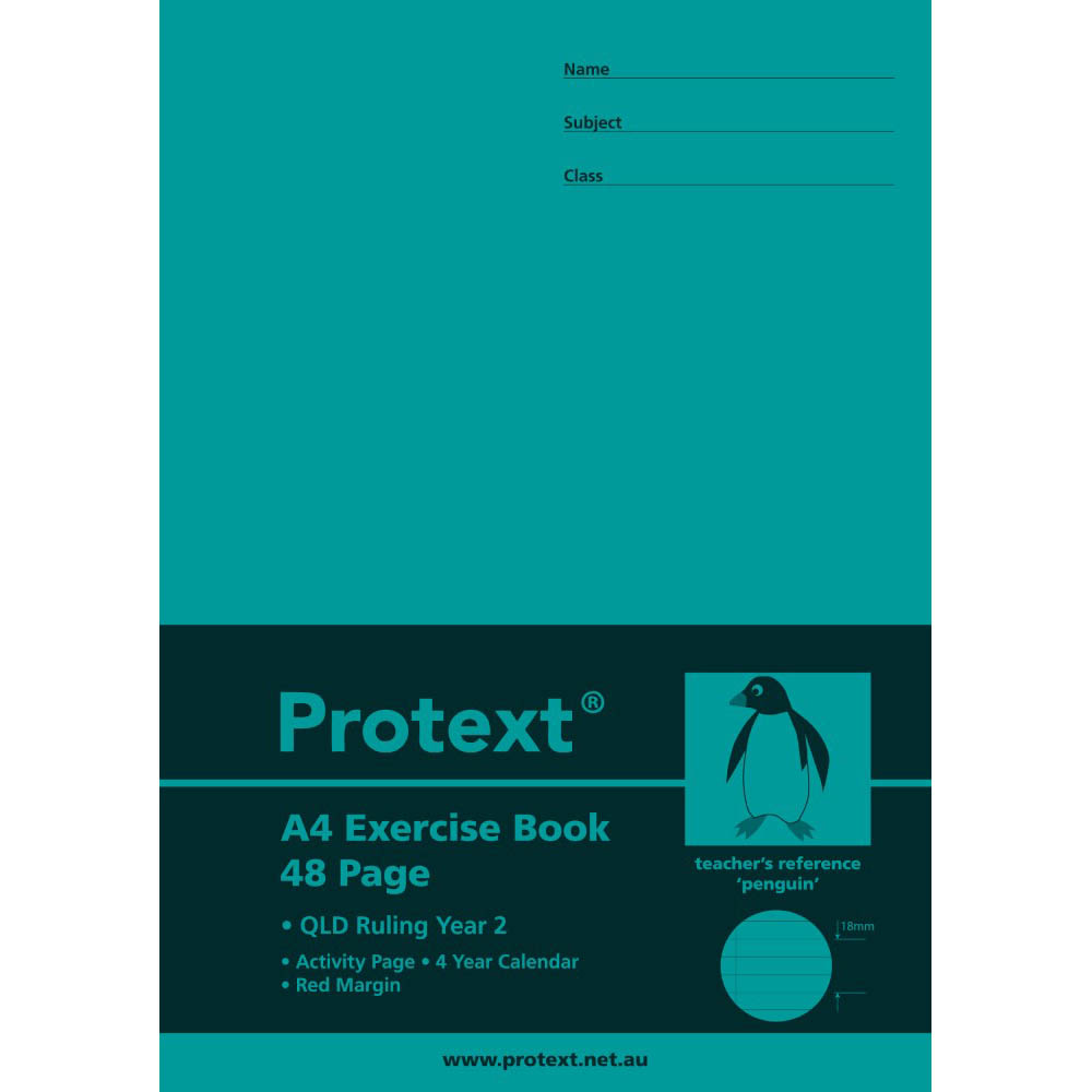 PROTEXT EXERCISE BOOK QLD RULING YEAR 2 18MM 70GSM 48 PAGE 297 X 210MM PENGUIN ASSORTED |  | 7032683i