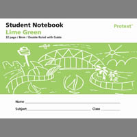 protext student note book double ruled 8mm/guide 60gsm 32 page 175 x 240mm lime green