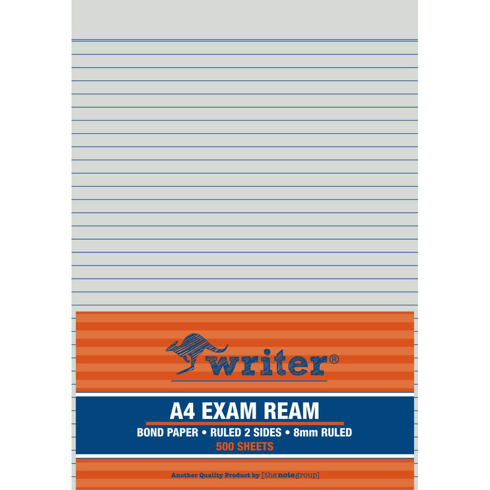 WRITER EXAM PAPER RULED UNPUNCHED 60GSM 8MM A4 WHITE 500 SHEETS |  | 7032695