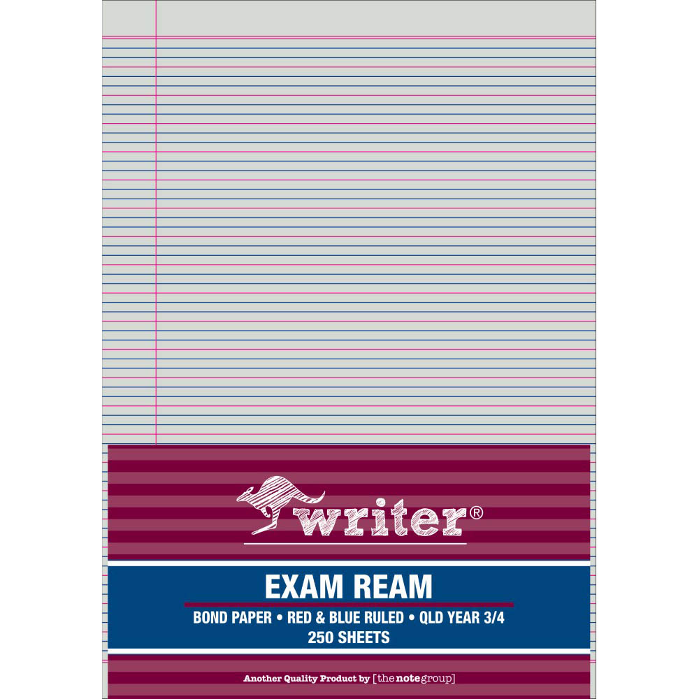 WRITER EXAM PAPER QLD RULED YEAR 3/4 12MM A4 WHITE 250 SHEETS |  | 7052451