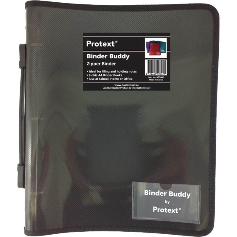Image for PROTEXT BINDER BUDDY WITH ZIPPER 3 RING WITH HANDLE 25MM SMOKE from That Office Place PICTON