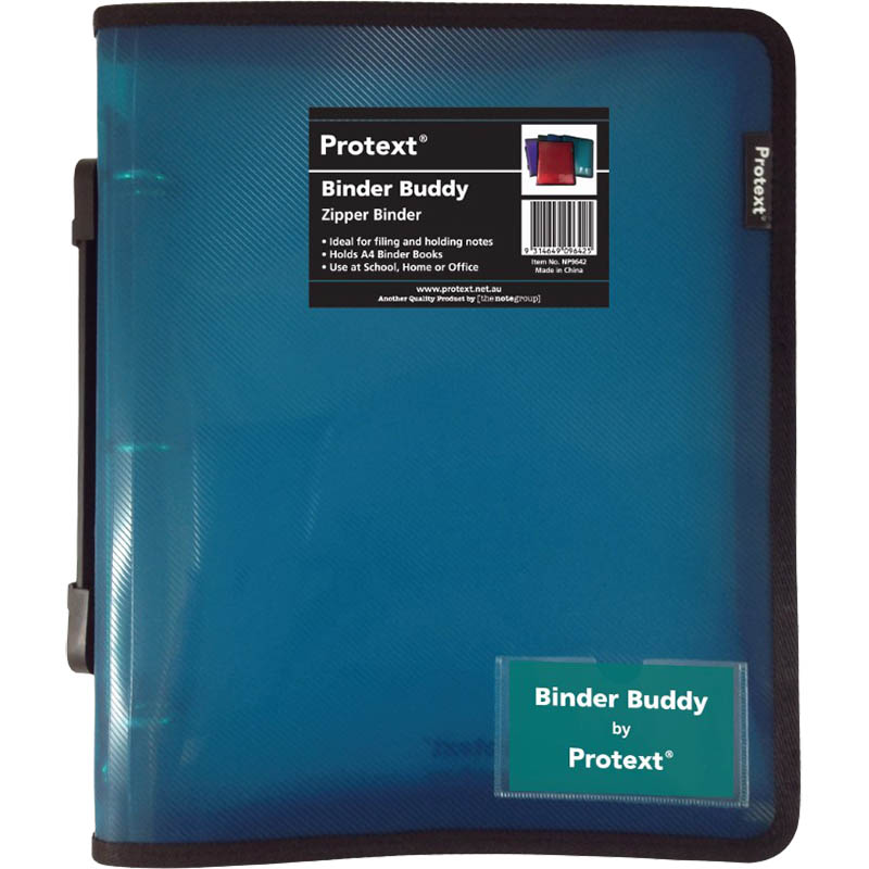 Image for PROTEXT BINDER BUDDY WITH ZIPPER 3 RING WITH HANDLE 25MM AQUA from Clipboard Stationers & Art Supplies