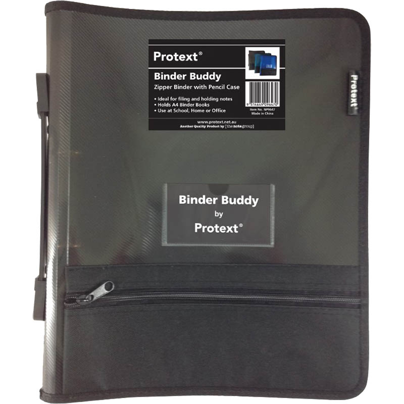 Image for PROTEXT BINDER BUDDY WITH ZIPPER 2 RING WITH HANDLE PLUS PENCIL CASE PLUS POCKETS 25MM SMOKE from Clipboard Stationers & Art Supplies