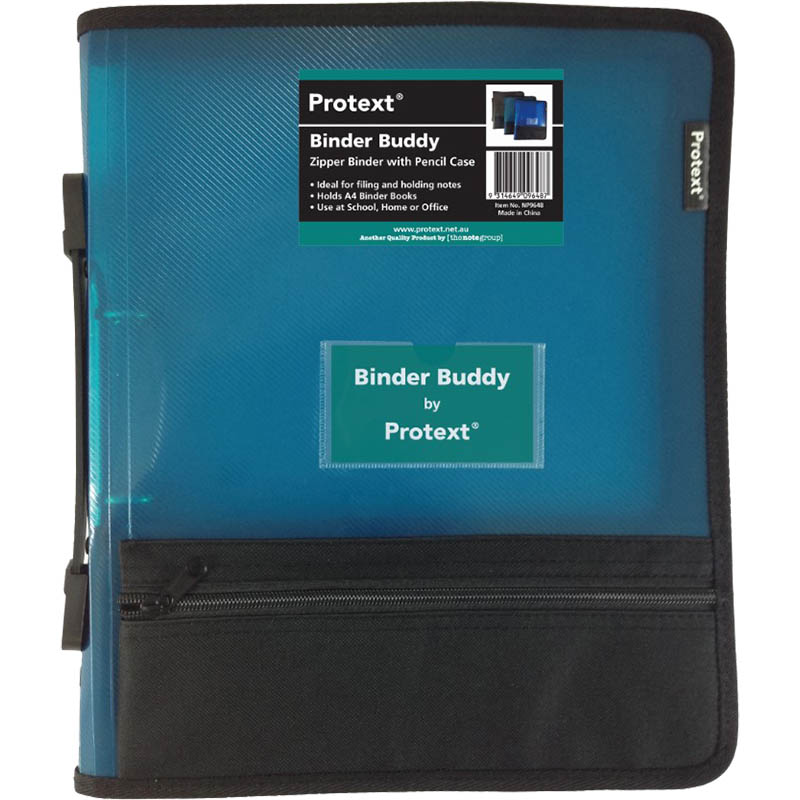 Image for PROTEXT BINDER BUDDY WITH ZIPPER 2 RING WITH HANDLE PLUS PENCIL CASE PLUS POCKETS 25MM AQUA from Mitronics Corporation