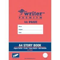 writer premium story book 12mm plain/ruled 70gsm 64 page a4 saw