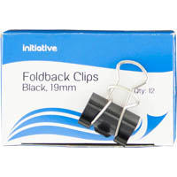 initiative foldback clip 19mm black pack 12