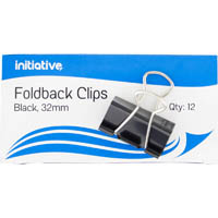 initiative foldback clip 32mm black pack 12