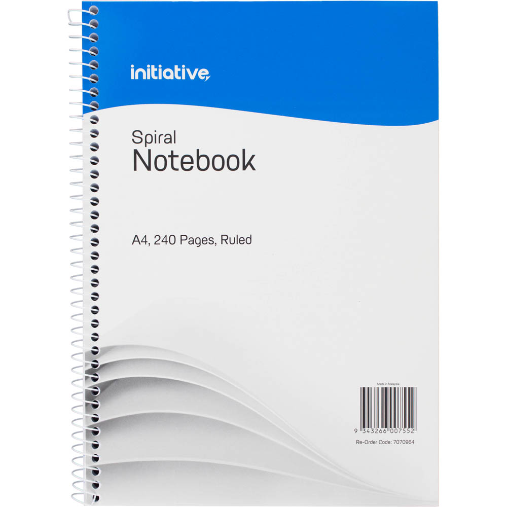 Image for INITIATIVE SPIRAL NOTEBOOK SIDE BOUND 240 PAGE A4 from BusinessWorld Computer & Stationery Warehouse