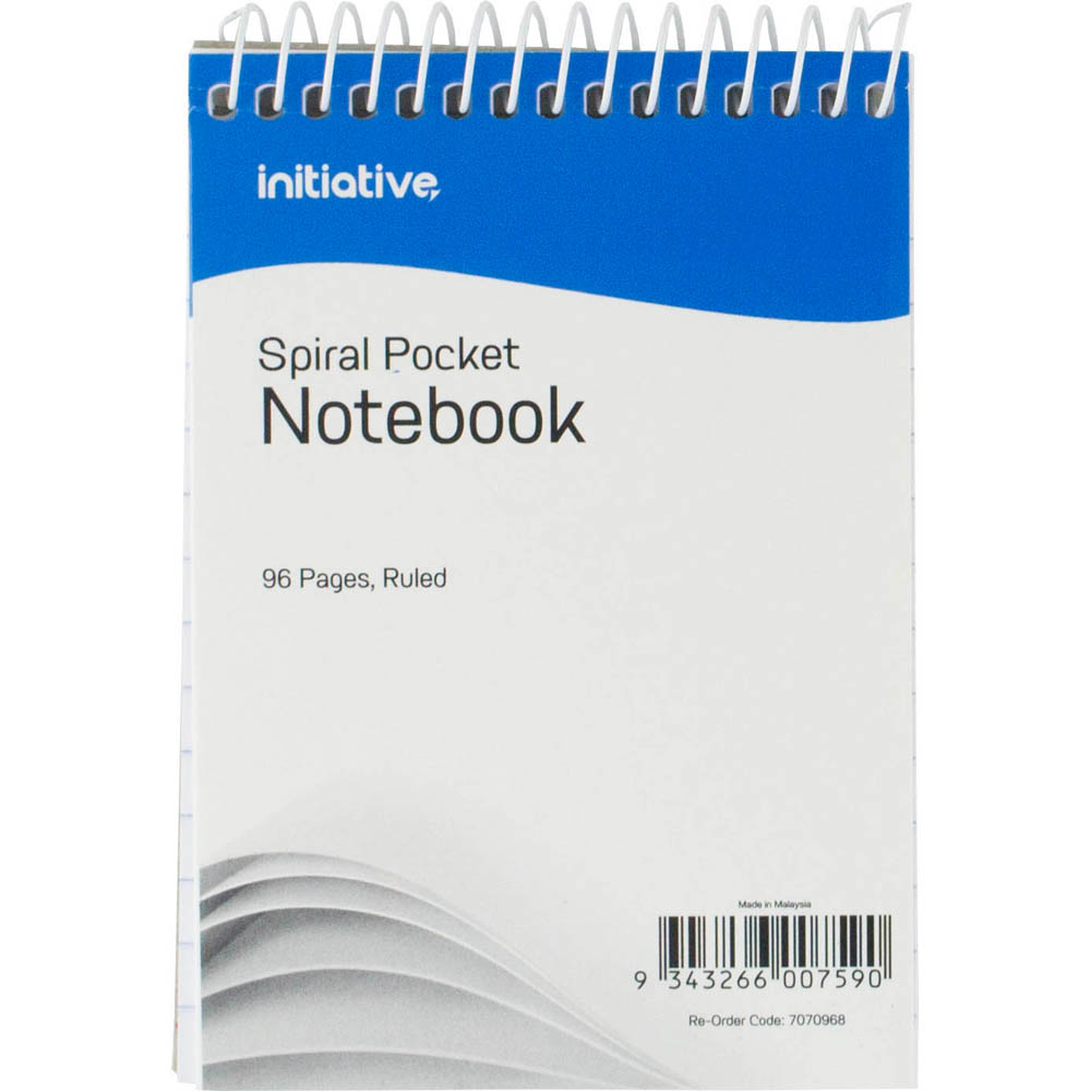 Image for INITIATIVE SPIRAL NOTEBOOK POCKET TOP BOUND 96 PAGE 112 X 77MM from Clipboard Stationers & Art Supplies