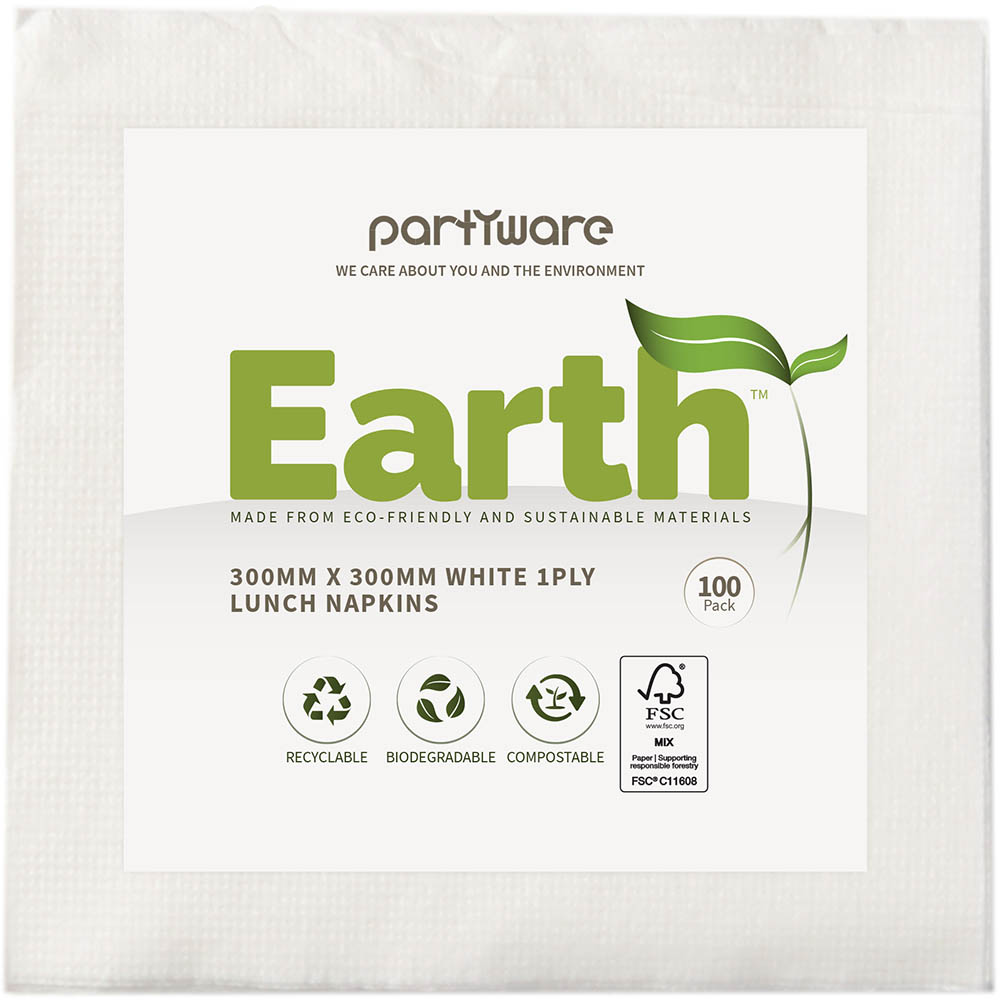 Image for EARTH ECO LUNCHEON NAPKIN 1 PLY 300 X 300MM WHITE PACK 100 from Mercury Business Supplies