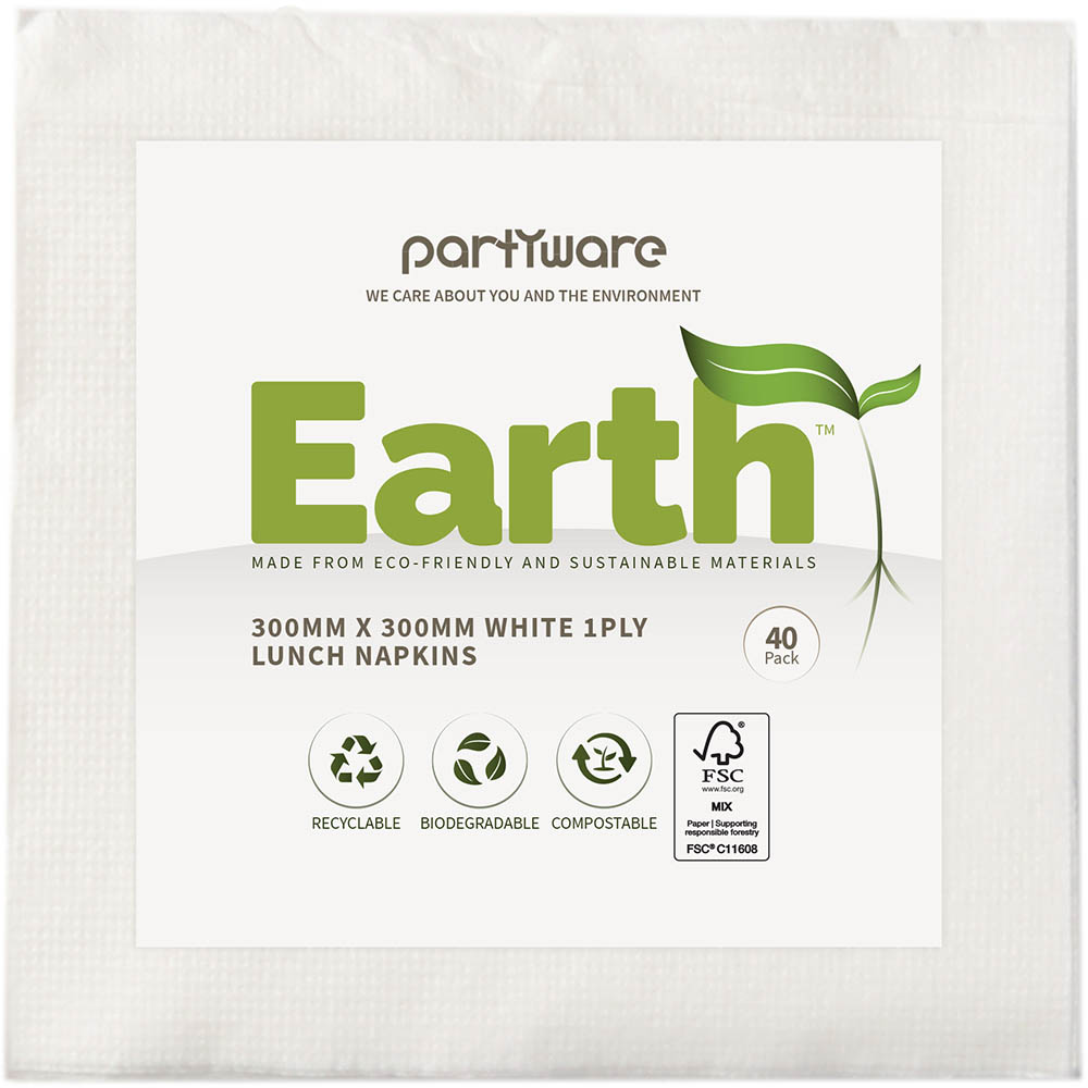 Image for EARTH ECO  LUNCHEON NAPKIN 2 PLY 300 X 300MM WHITE PACK 40 from Australian Stationery Supplies