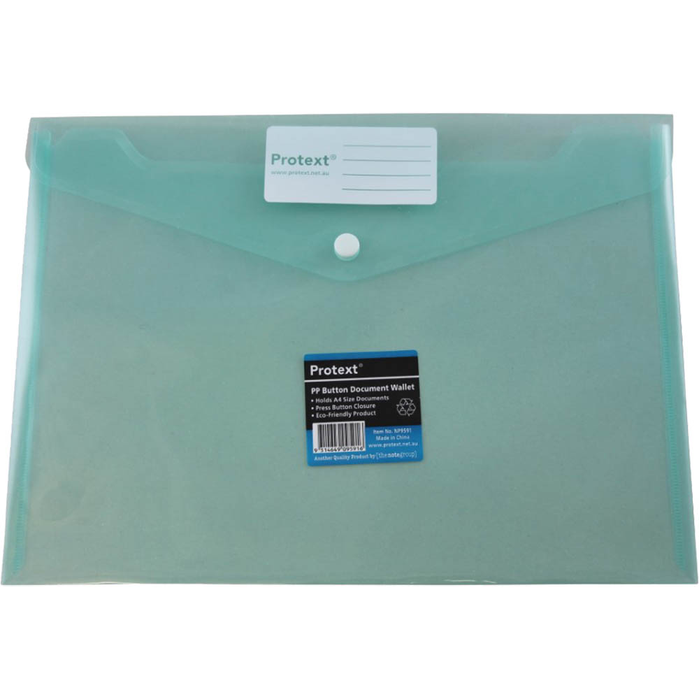 Image for PROTEXT DOCUMENT WALLET WITH BUTTON CLOSURE A4 PP GREEN from Mitronics Corporation