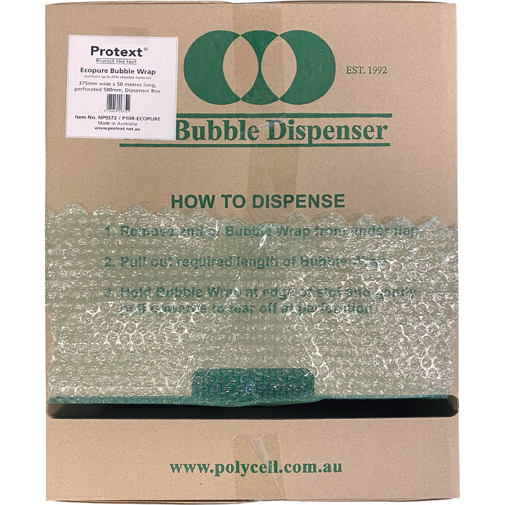 Image for POLYCELL ECOPURE GREEN BUBBLE WRAP 500MM PERFORATED 375MM X 50M DISPENSER BOX from Prime Office Supplies
