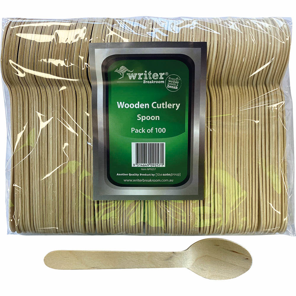 Image for WRITER BREAKROOM ECO WOODEN CUTLERY SPOON 160MM NATURAL PACK 100 from Merv's Stationery