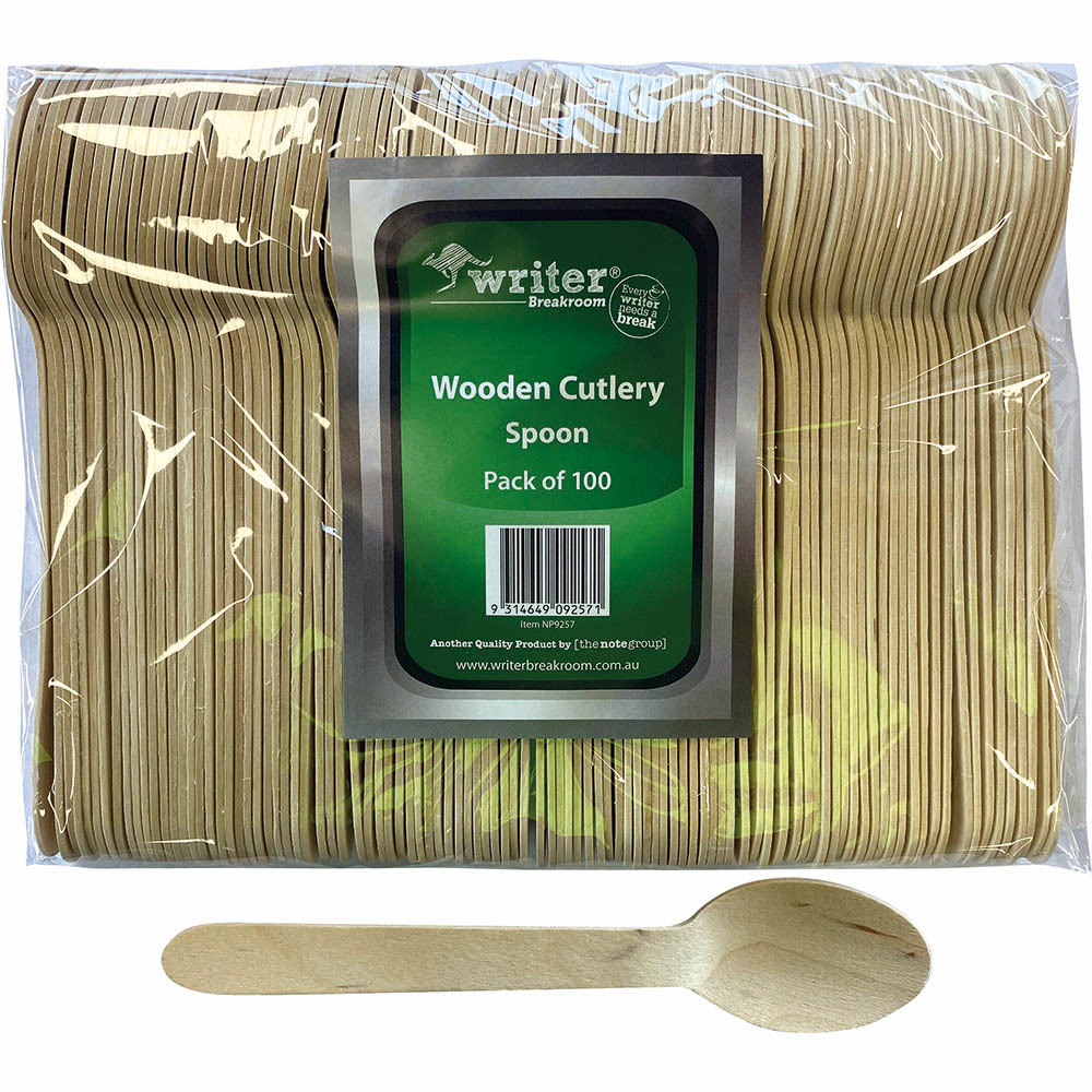 Image for WRITER BREAKROOM ECO WOODEN CUTLERY SPOON 160MM NATURAL PACK 100 from Mercury Business Supplies